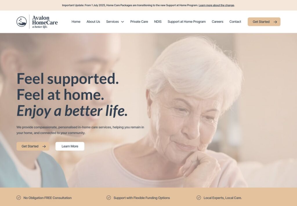 Avalon Home Care website screenshot