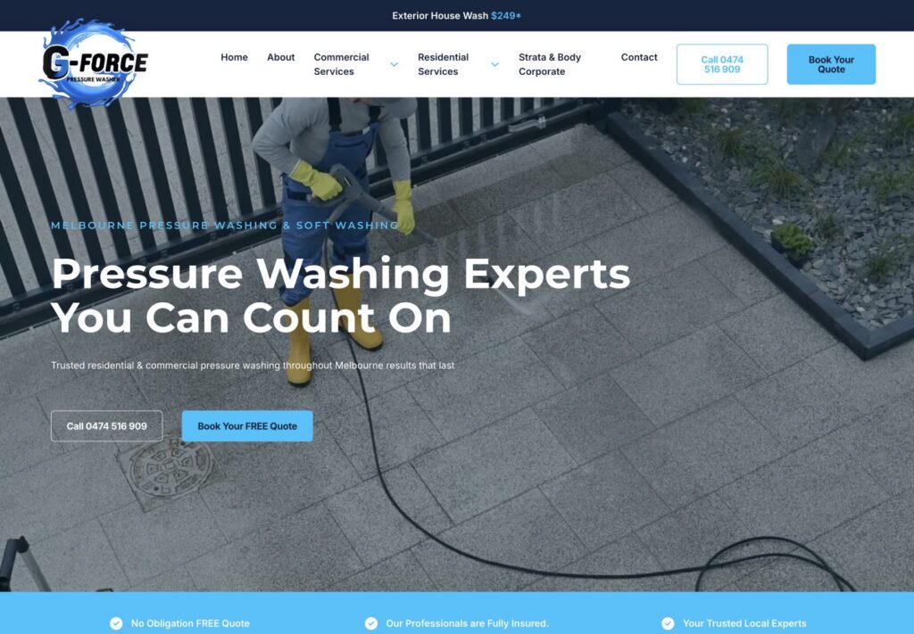 G-Force Pressure Washer website screenshot