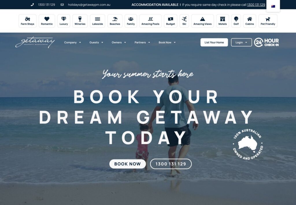 Getaway Property Management website screenshot