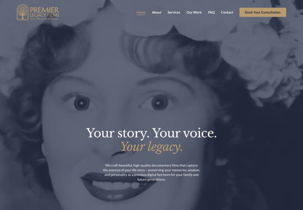 Premier Legacy Films website screenshot