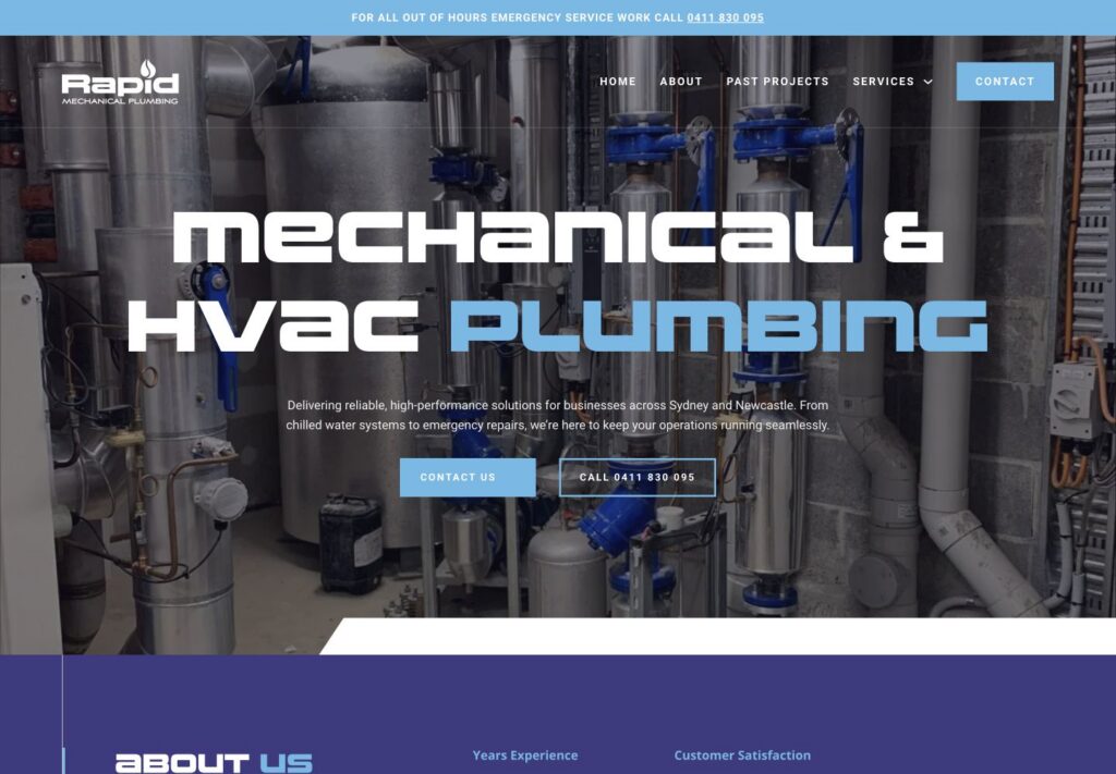 Rapid Mechanical Plumbing website screenshot