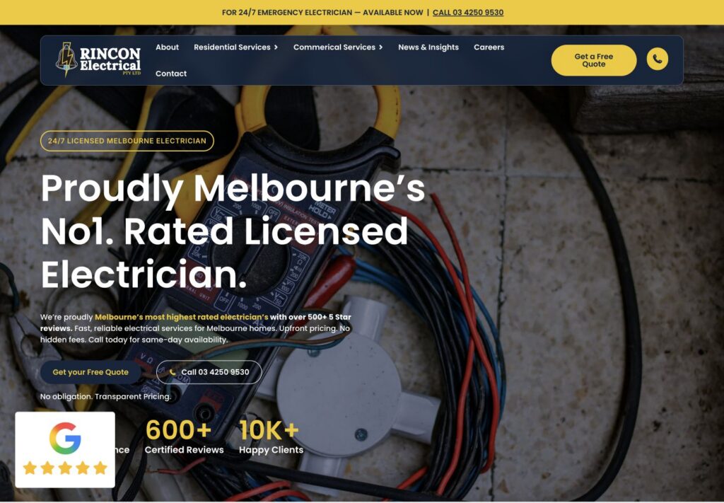 Rincon Electrical website screenshot
